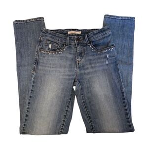 Levi's Mid Rise Distressed Skinny Jeans - Faux Pearl Beads Size 25